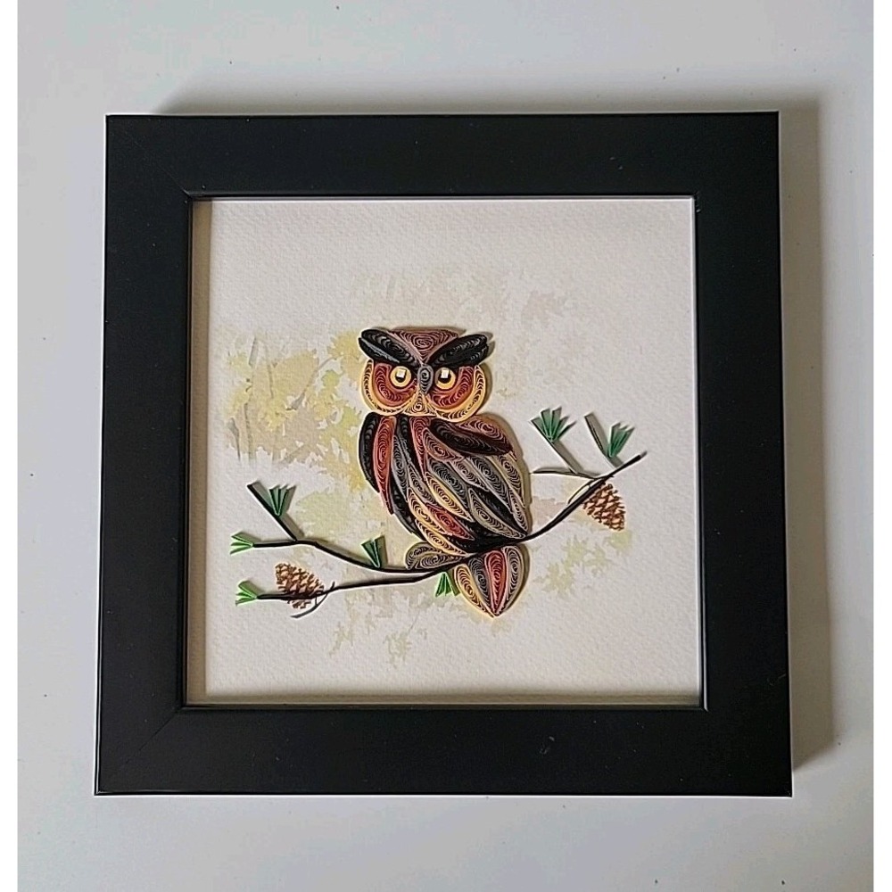 Yoder Do American Quilling Card‎ Company Framed 3D Owl Art Nature Renaissance